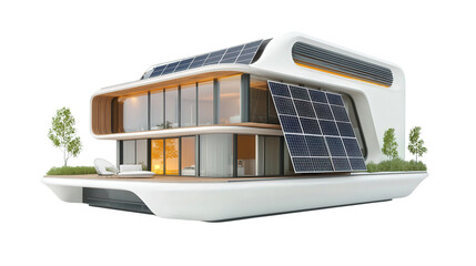 Futuristic eco-friendly house model with solar panels background isolated on a Transparent background, PNG file.