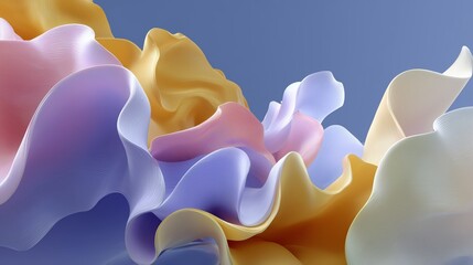 Poster - Colorful flowing fabric shapes create an abstract composition showcasing motion and texture in a serene background