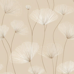 Poster - Seamless Pattern Featuring Simple Thai Floral Elements on a Soft Background with Delicate Line Drawings