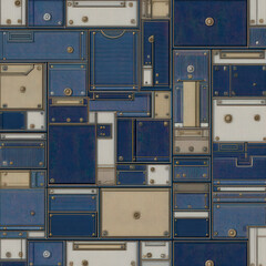 Poster - Stylish Seamless Pattern Featuring Denim-Like Textures, Pockets, and Rivets in Distinctive Color Combinations