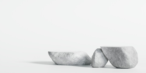 Fototapete - 3D Rendering. Natural Stone Product Pedestals in a Minimalist White Setting for Organic Brand Display
