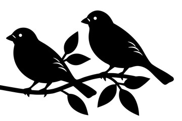 birds on branch vector silhouette illustration