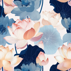 Poster - Seamless Pattern of Thai Lotus Curls with Korean Influences in Elegant Floral Design