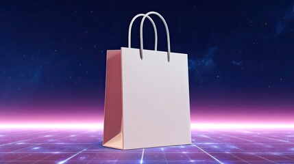 Poster - Empty shopping bag on glowing retro background with cosmic effect