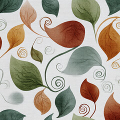 Poster - Intricate Thai Spiral Pattern Mixed with Leaf Veins on a Seamless Background