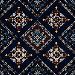 Poster - Seamless Thai Tribal Pattern Featuring Rich Colors and Intricate Textile Elements for Diverse Design Applications