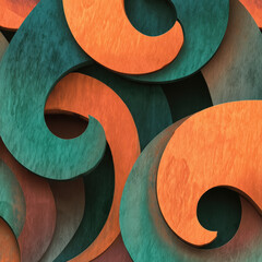 Poster - Seamless Thai Inspired Pattern Design Featuring Vibrant Swooshes and Elegant Ornamentation in Rich Colors