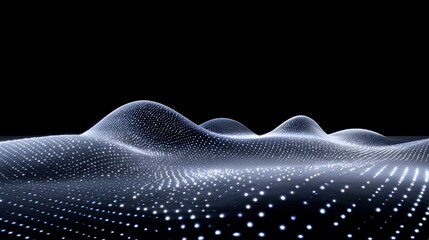 Fototapete - Abstract Digital Landscape with Illuminated Waves and Dots