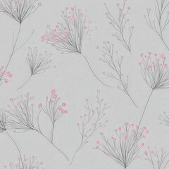 Poster - Seamless Pattern Featuring Tiny Botanical Elements with Delicate Blossoms on a Soft Background