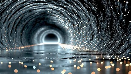 Poster - Abstract glowing tunnel of light particles, offering a sense of motion, immersion, and digital space
