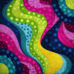 Poster - Colorful Seamless Pattern with Wavy Psychedelic Lines and Dots Creating a Vibrant Abstract Design