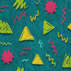Poster - Colorful Seamless Pattern Featuring Zigzag Lines, Squiggles, Triangles, and Geometric Shapes on a Vibrant Background