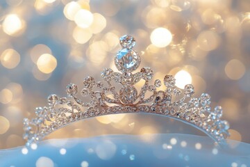 Poster - Sparkling tiara showcased against a shimmering bokeh background, Sparkling tiara with bokeh effect in background