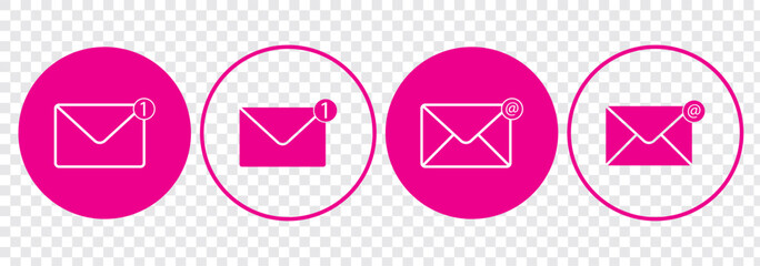 Fototapete - Mail icon set in black. Mail delivery symbols. Letter in envelope. Set of email signs in flat. Sending message icon collection. Black filled icons. Vector illustration for graphic design, Web, UI, app