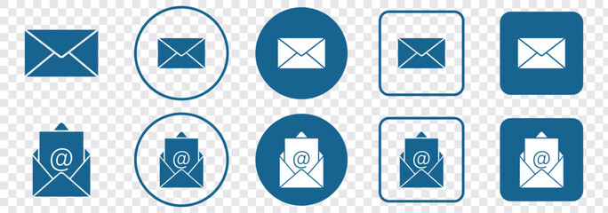 Fototapete - Mail icon set in black. Mail delivery symbols. Letter in envelope. Set of email signs in flat. Sending message icon collection. Black filled icons. Vector illustration for graphic design, Web, UI, app