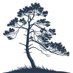  Serene stylized pine tree silhouette, minimalist nature design.
