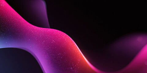 Fototapete - Abstract wavy background with pink purple gradient on black background. Bright colors. Particles. Banner. Modern. Textured illustration. Dark style.