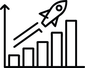 Poster - Clean line art icon of a business graph with a rocket launching upwards