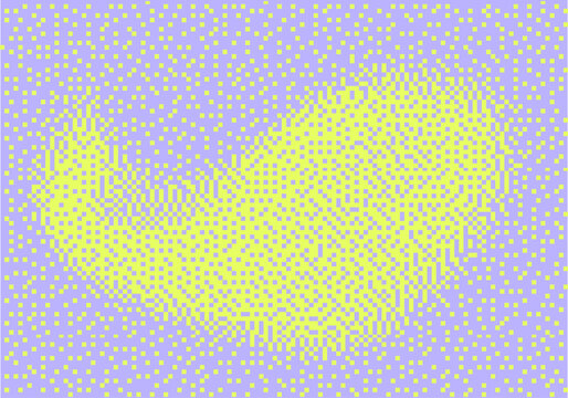 A pixelated pattern of light green and purple creates an abstract background