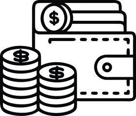 Poster - Outline illustration of stacked coins against a solid background wall
