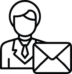 Poster - Clean line art icon representing a person connected to communication via an email symbol