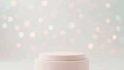 Fototapete - Pastel-colored podium in front of a soft, dreamy background with floating bokeh lights, minimalistic and elegant design.