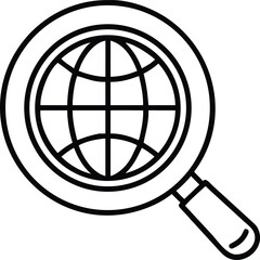 Poster - Outline magnifying glass searching over a globe for global research and exploration