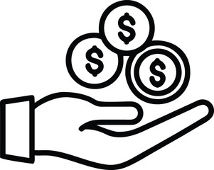 Poster - Outline vector icon of a hand holding multiple coins symbolizing finance and wealth