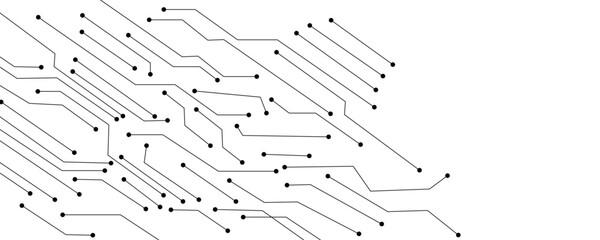 Wall Mural - vector technology connected white lines and dots with electronics elements on tech bg. digital techn