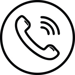 Poster - Vector art of a simple black and white line art icon of a ringing telephone inside a circle
