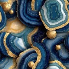 Poster - Rich blue and teal marble texture enhanced with shimmering gold glitter and dynamic paint splash effect offers an eye-catching design SEAMLESS PATTERN