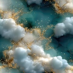 Poster - Rich blue and teal marble texture enhanced with shimmering gold glitter and dynamic paint splash effect offers an eye-catching design SEAMLESS PATTERN