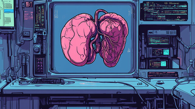 Stylized lungs on medical monitor