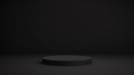 Fototapete - Black product background stand or podium pedestal on advertising display with blank backdrops. 3D rendering