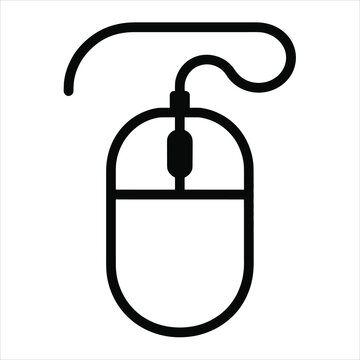Wired Computer Mouse Icon Simple Line Art Design for Digital Projects