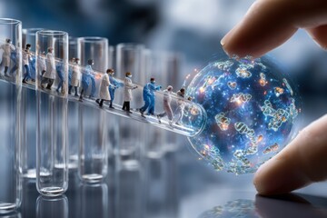 Poster - Scientists collaborate in laboratory to discover breakthroughs in viral research with test tubes