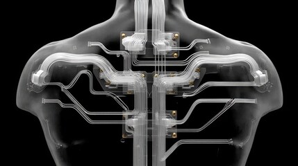 Poster - A human body with intricate digital connections illustrates a high-quality, futuristic data visualization technology