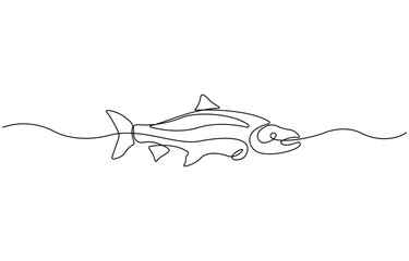 Poster - Fresh salmon fish in continuous one line art drawing isolated, Fresh food concept, Monoline Fishing Symbol, One Line Tuna Silhouette, Salmon fish Sign.