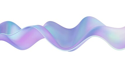 Poster - 3D Iridescent wave liquid abstract background. Glass ribbon fluid shape. Blue gradient holographic elements create iridescent flow and soft texture. Smooth flowing design on white background