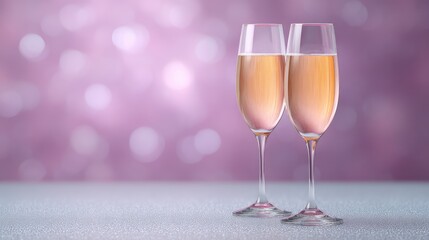Poster - Champagne glasses on a glittery surface with soft bokeh and copy space on top