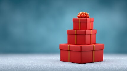 Poster - Red Christmas gift boxes stacked with blank snowy background