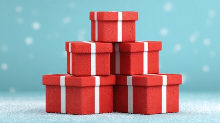 Poster - Red Christmas gift boxes stacked with blank snowy background