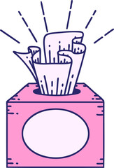 Wall Mural - illustration of a traditional tattoo style box of tissues in bright neon color