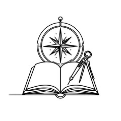 Poster - Open book with compass and drawing tools illustrating education concept  