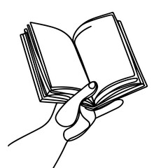 Poster - Hand holding an open book in a minimalist line art style  