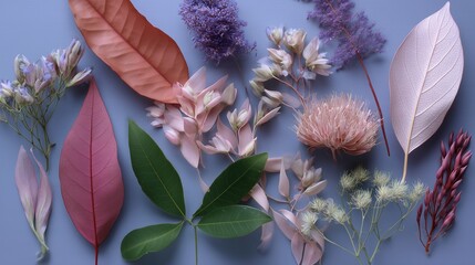 Poster - Collection of dried flowers and leaves arranged neatly on a light backdrop highlighting natural beauty and unique textures