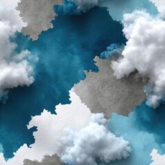 Poster - Fluid shapes in blue and silver create a captivating watercolor effect, perfect for modern decor with a touch of elegance SEAMLESS PATTERN