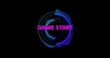 Poster - Displaying neon HUD rings and segmented arcs rotating on black background, with magenta GAME START