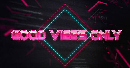 Poster - Image of neon pink and blue diamond with Good Vibes Only text on dark background