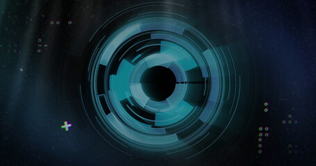 Poster - Displaying concentric HUD interface showing radial rings in control panel, with glitch effects